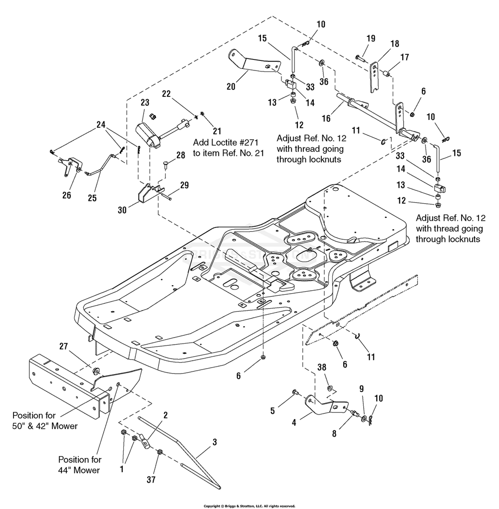 Lift Group Diagram and Parts List for 7800577 (C950-60929-0)(2009) Briggs and Stratton Lawn Tractor
